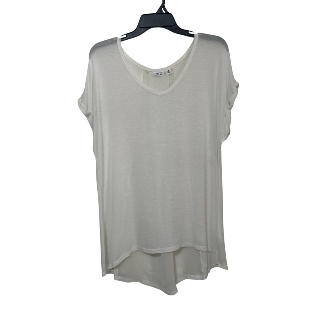 Cato White Mixed Media Short Sleeve Top with Sheer Chiffon Pleated Back